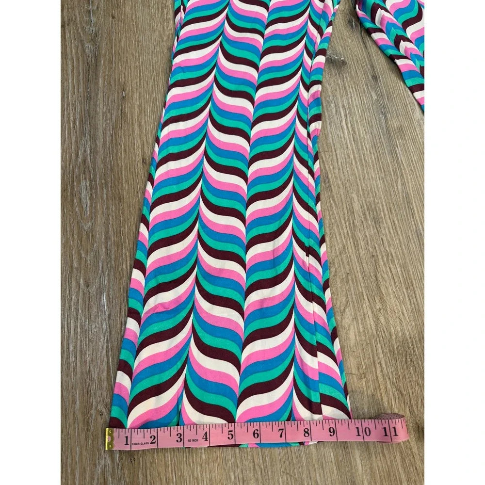 Zara Flare Pants Womens Medium Multicolor Psychedelic‎ Wavy Print Lace Up Retro